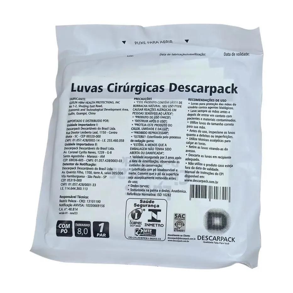 LUVA CIRURGICA ESTERIL 8,0 - DESCARPACK