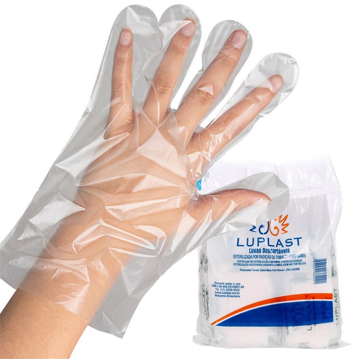 Luva Plástica Descartável Luplast Transparente Individual Esteril 100un