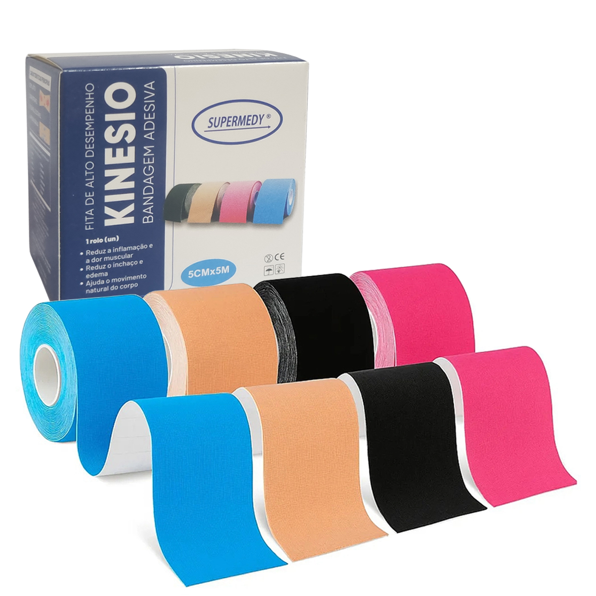 Bandagem Elástica Fita de Kinesio 5cm x 5m Supermedy
