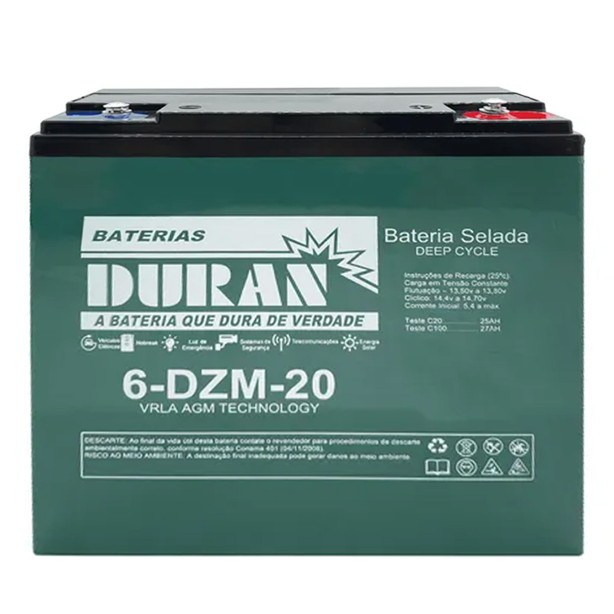 Bateria Selada para Cadeira de Rodas Motorizada Duran 12V 27Ah