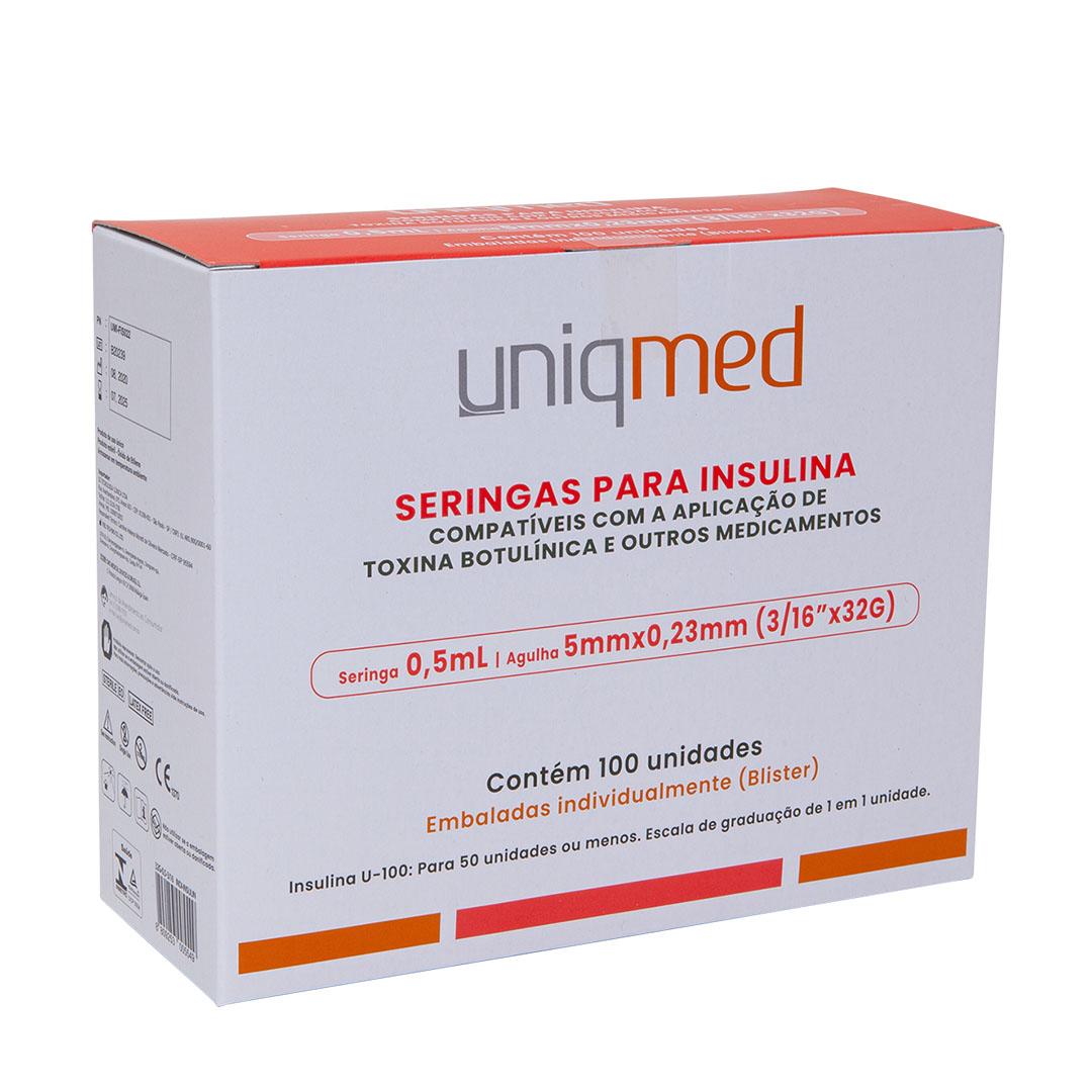 Seringa de Insulina Uniqmed Agulha 5x 0,23mm 32G 0,5ml Vermelha