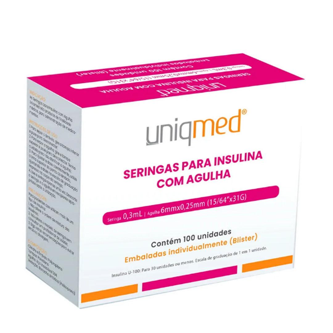 Seringa de Insulina Uniqmed Agulha 6MM X 31G 0,3ML Rosa