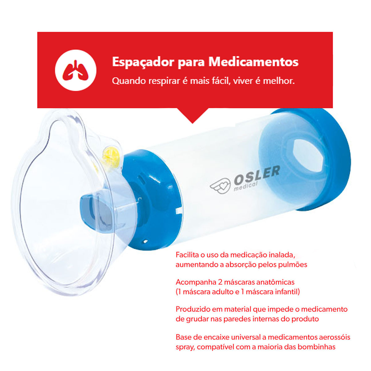 Espaçador para Medicamentos Osler Adulto e Infantil