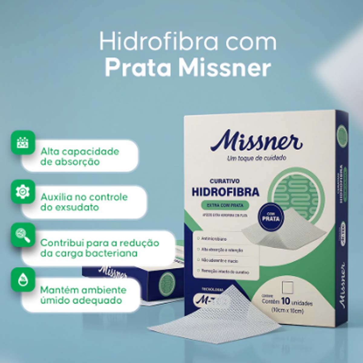 Curativo Hidrofibra Extra com Prata M-TEC 10cmX10cm 1un