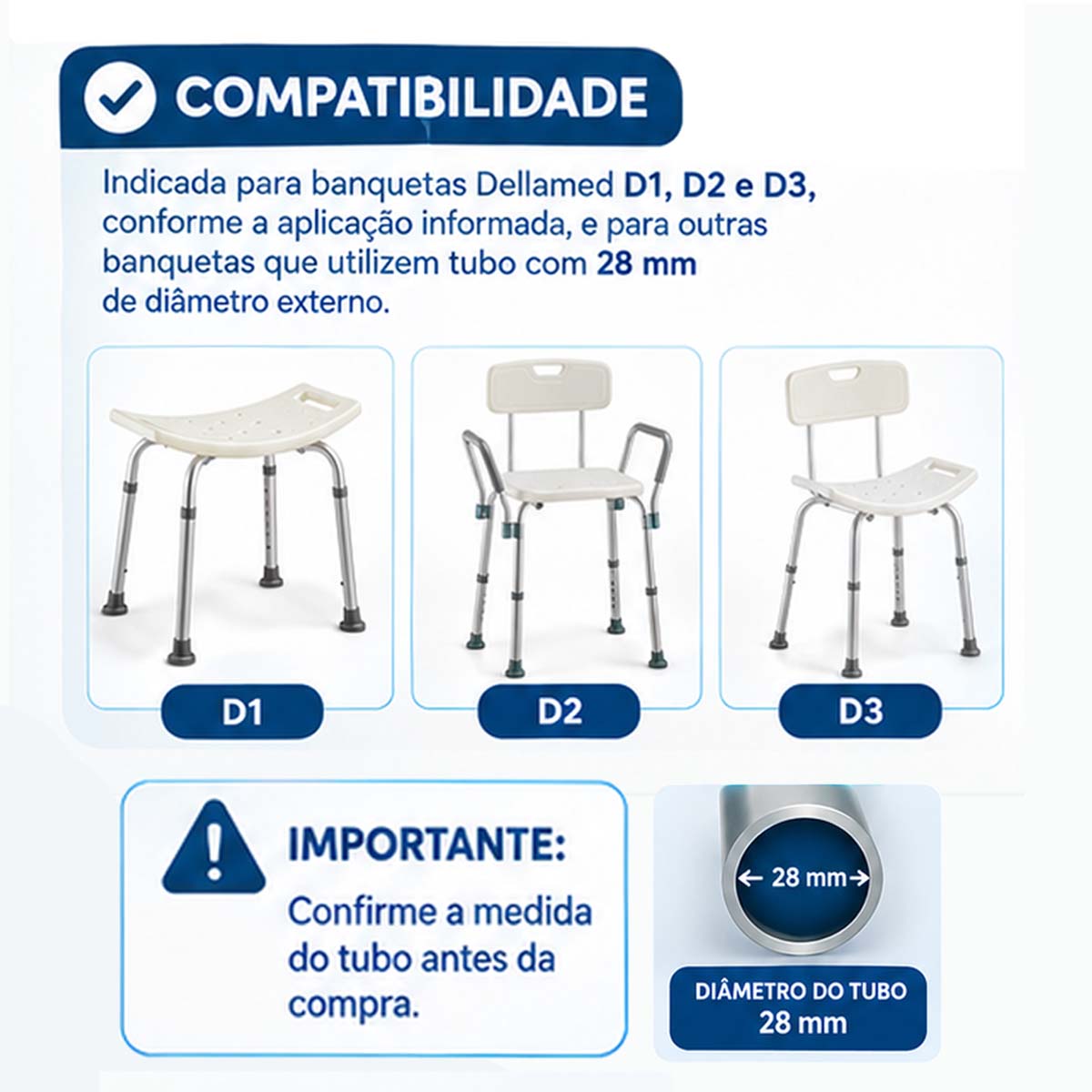 Ponteira para Banqueta Dellamed D1 D2 D3 28mm 4un