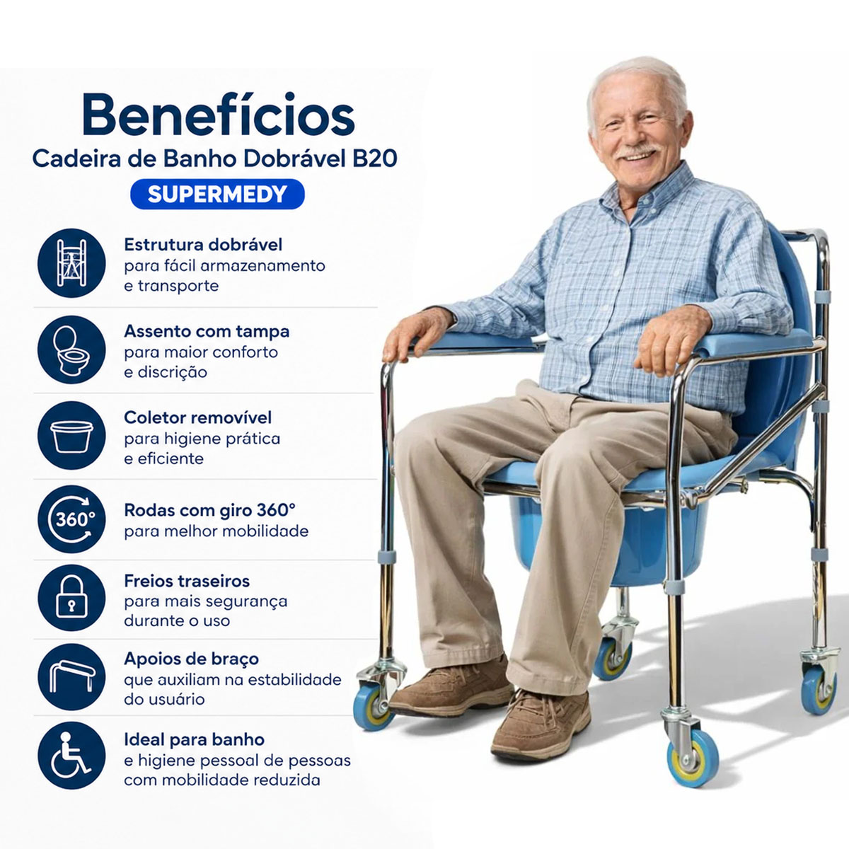 Cadeira de Banho Dobrável B20 Supermedy 100kg