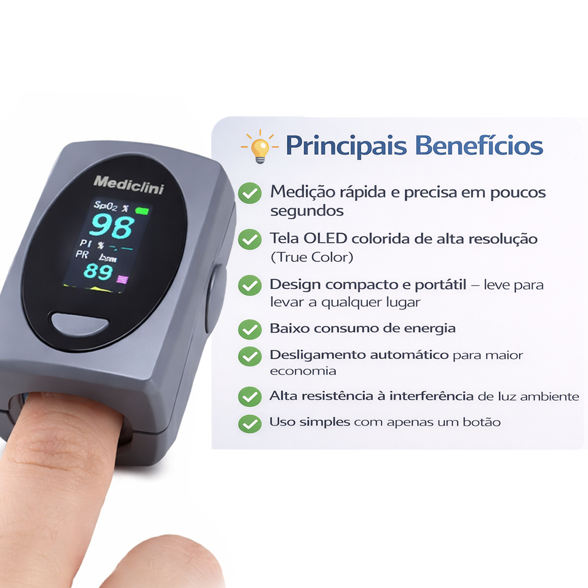 Oxímetro de Dedo Portátil Mediclini Color LT-F20