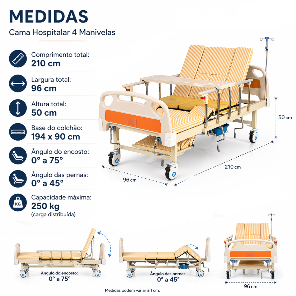 Cama Hospitalar Senior Care Confortmax 4 Manivelas
