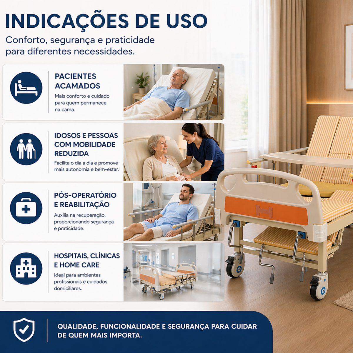 Cama Hospitalar Senior Care Confortmax 4 Manivelas