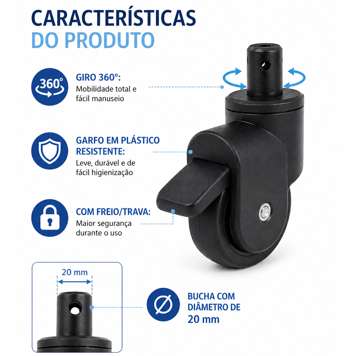 Rodízio para Cadeira de Banho D30 D40 D45 D50 Dellamed 4und