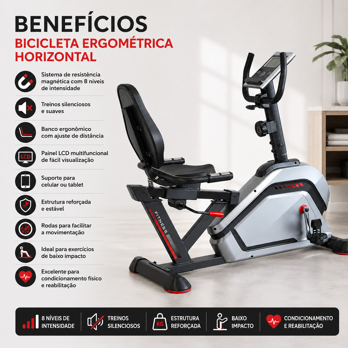Bicicleta Ergométrica Horizontal Magnética Bike Tp9630 