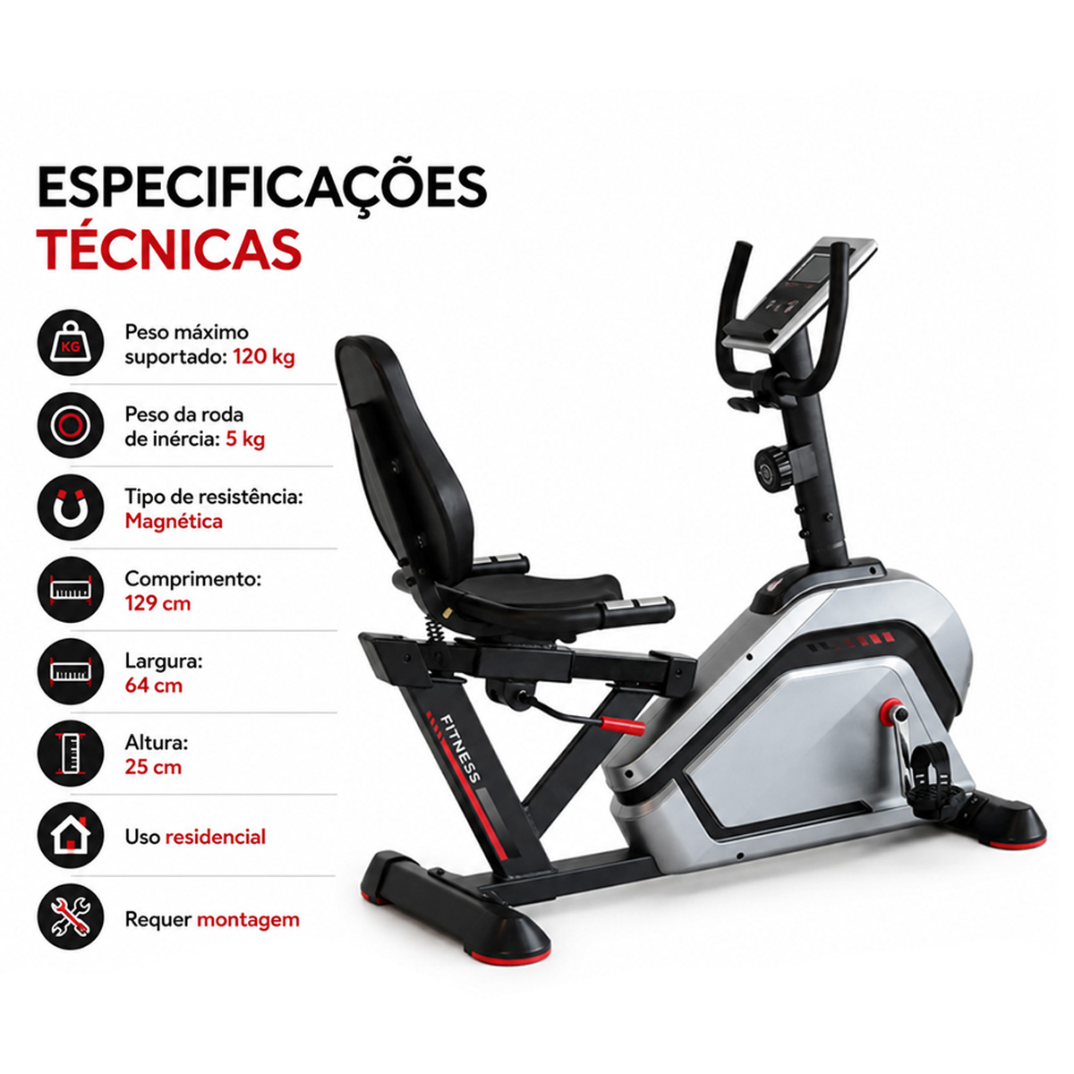 Bicicleta Ergométrica Horizontal Magnética Bike Tp9630 