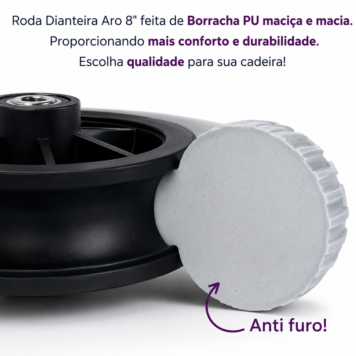 Roda Dianteira Pneu Maciço 200x50 Aro 8 para Cadeira De Rodas Par