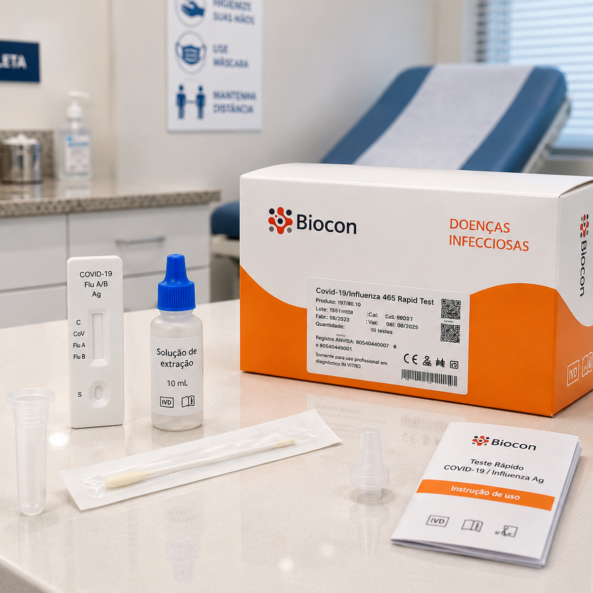 Teste Rápido Covid-19 Influenza A/B Biocon Caixa com 10 Testes