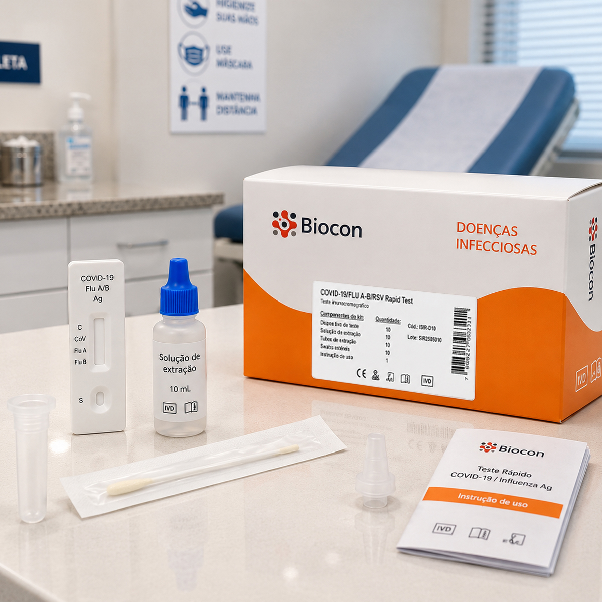 Teste Rápido Covid-19 Influenza A/B RSV Biocon Caixa com 10 Testes
