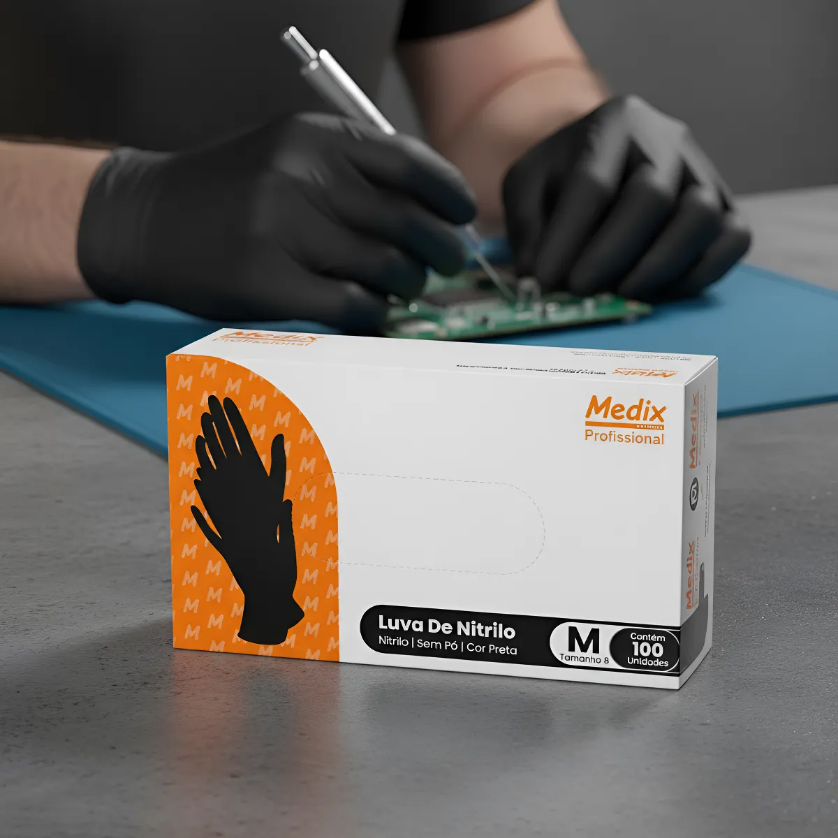 Luva de Nitrilo para Uso Geral Preta Medix 100UN