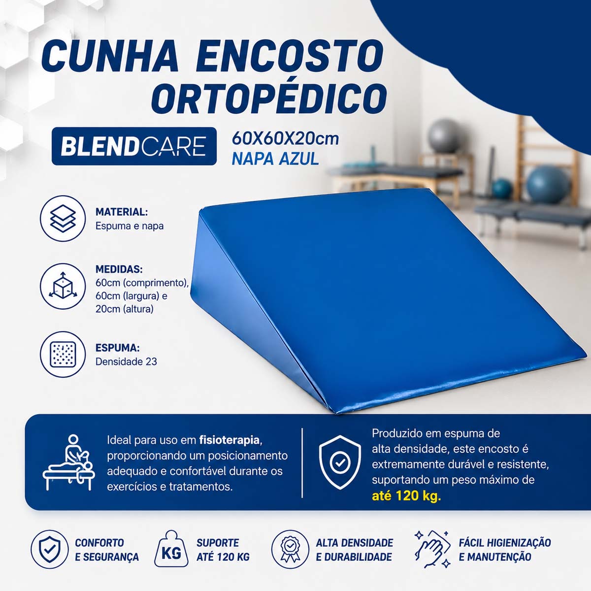 Cunha Encosto Ortopedico BlendCare 60X60X20cm Napa Azul