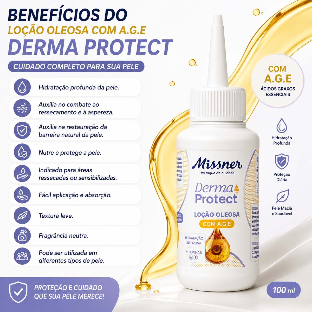 Loção Oleosa com AGE Derma Protect 100ml Missner
