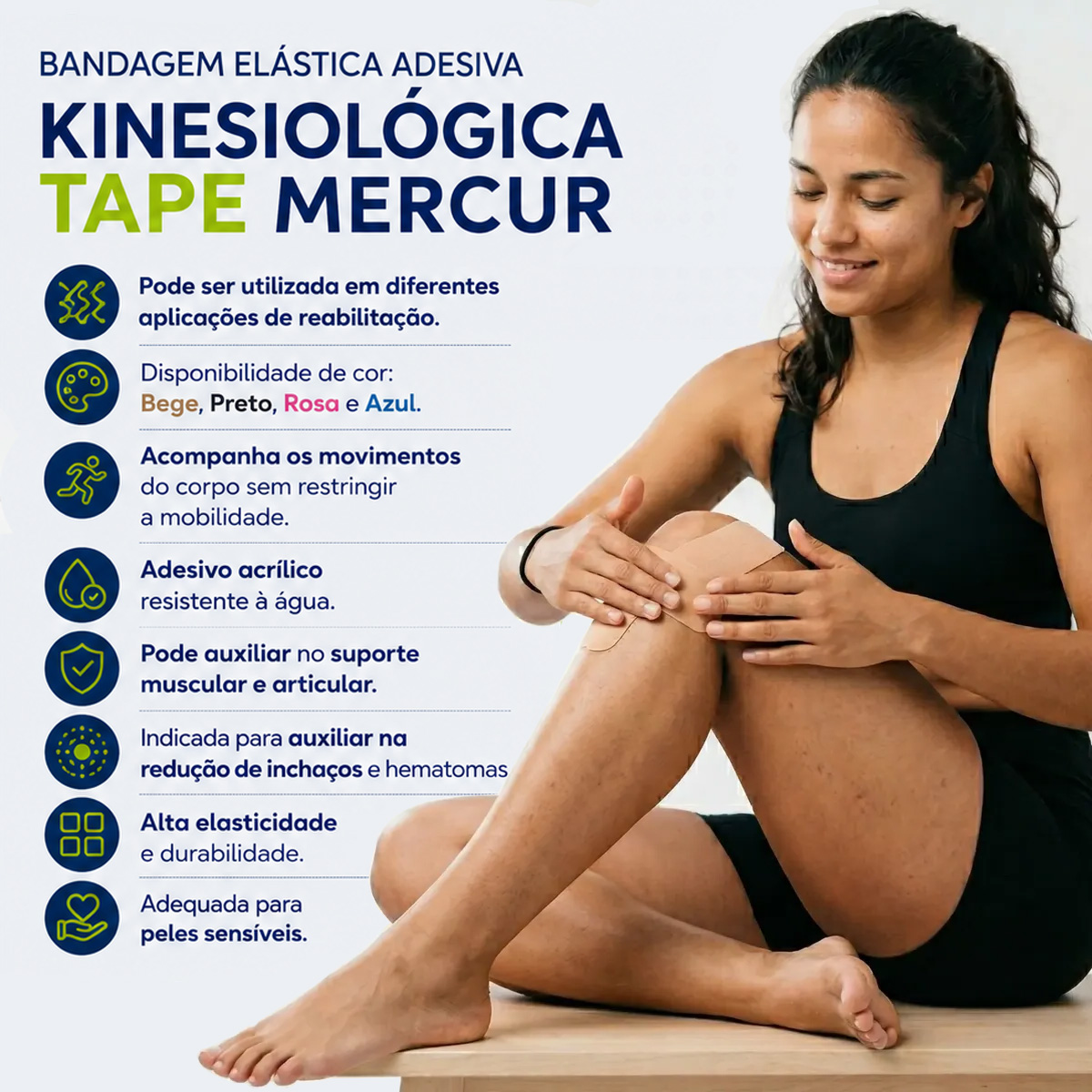 Bandagem Elástica Adesiva Kinesiológica Tape Mercur