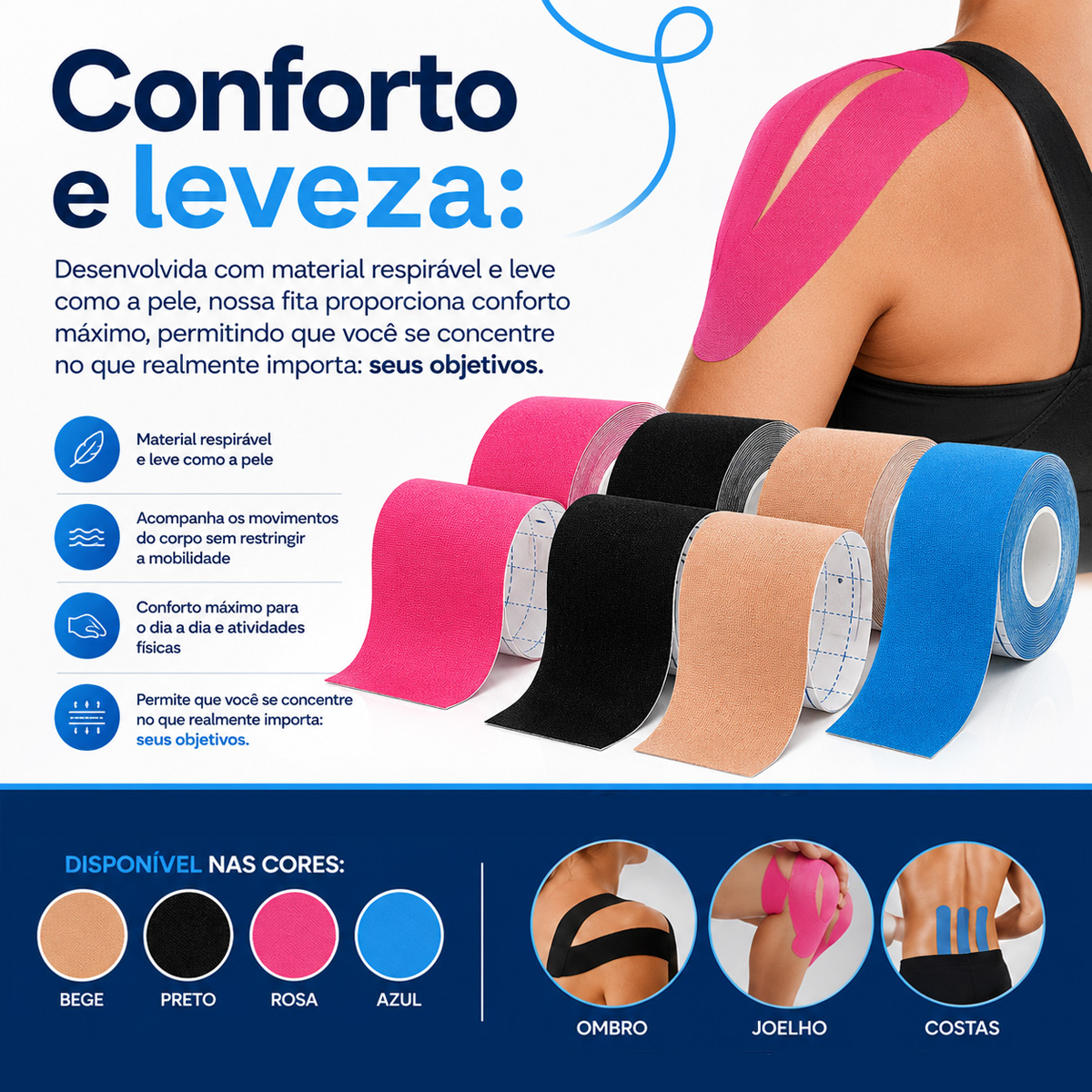 Bandagem Elástica Adesiva Kinesiológica Tape Mercur