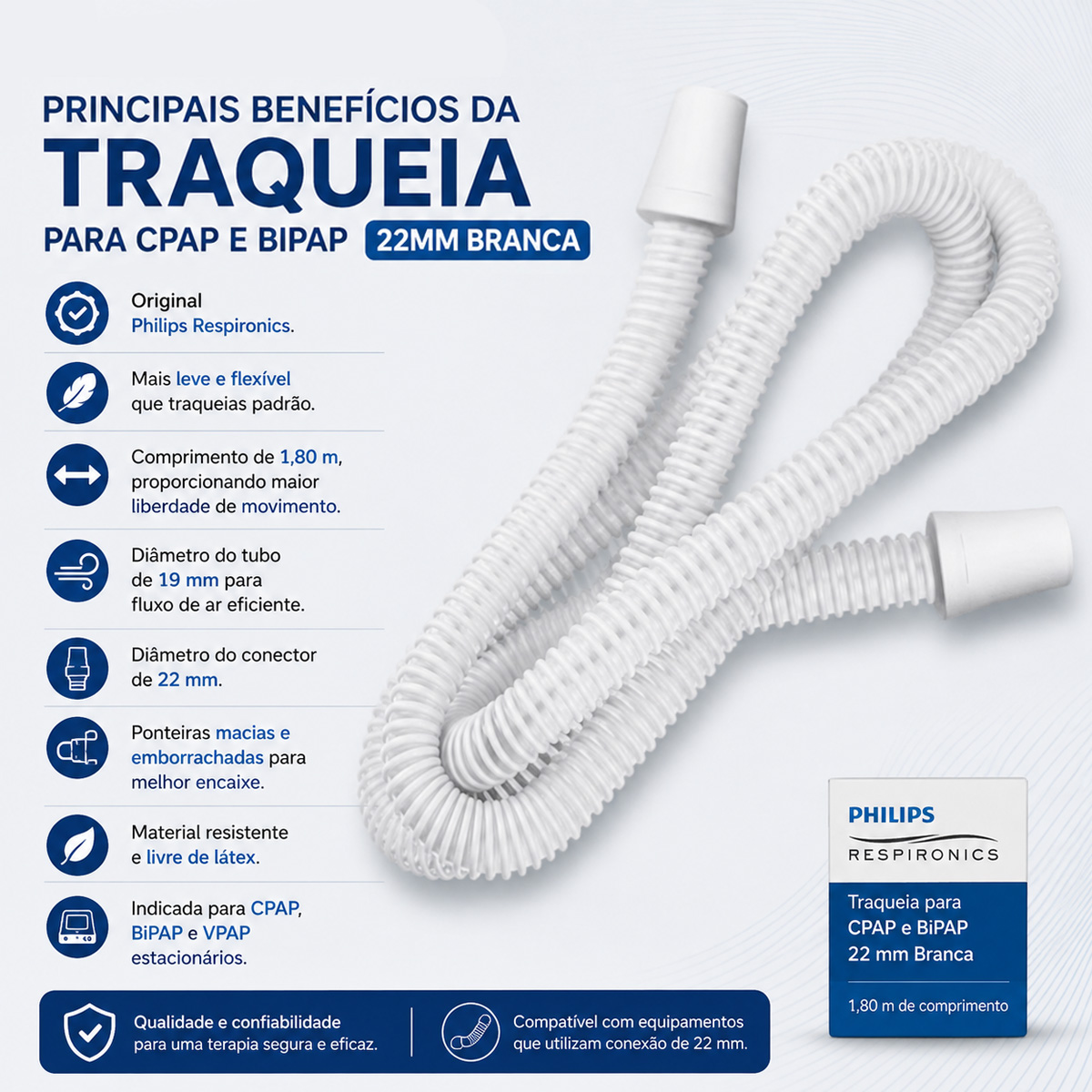 Traqueia Para Cpap e Bipap 22MM Branca Gaslive