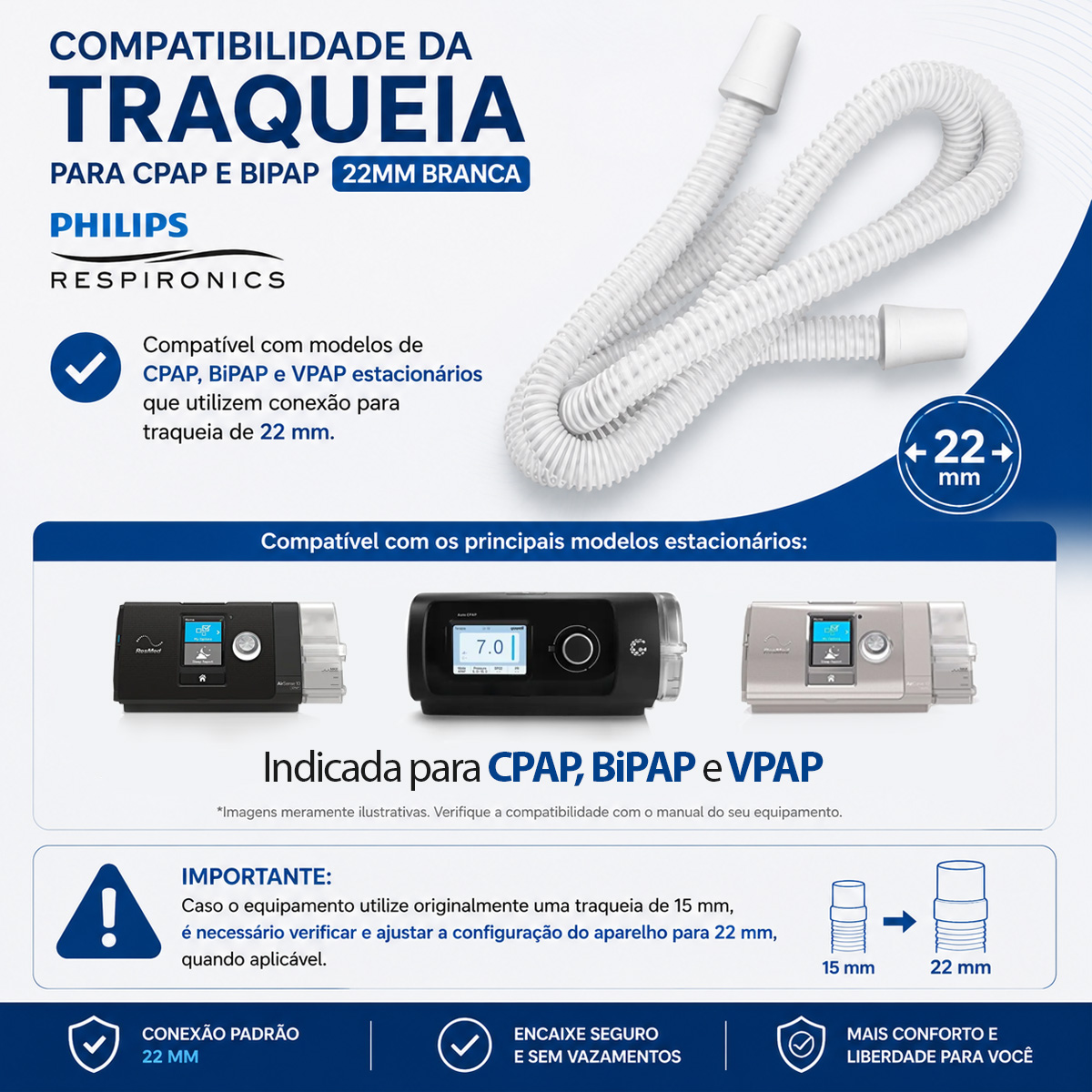 Traqueia Para Cpap e Bipap 22MM Branca Gaslive