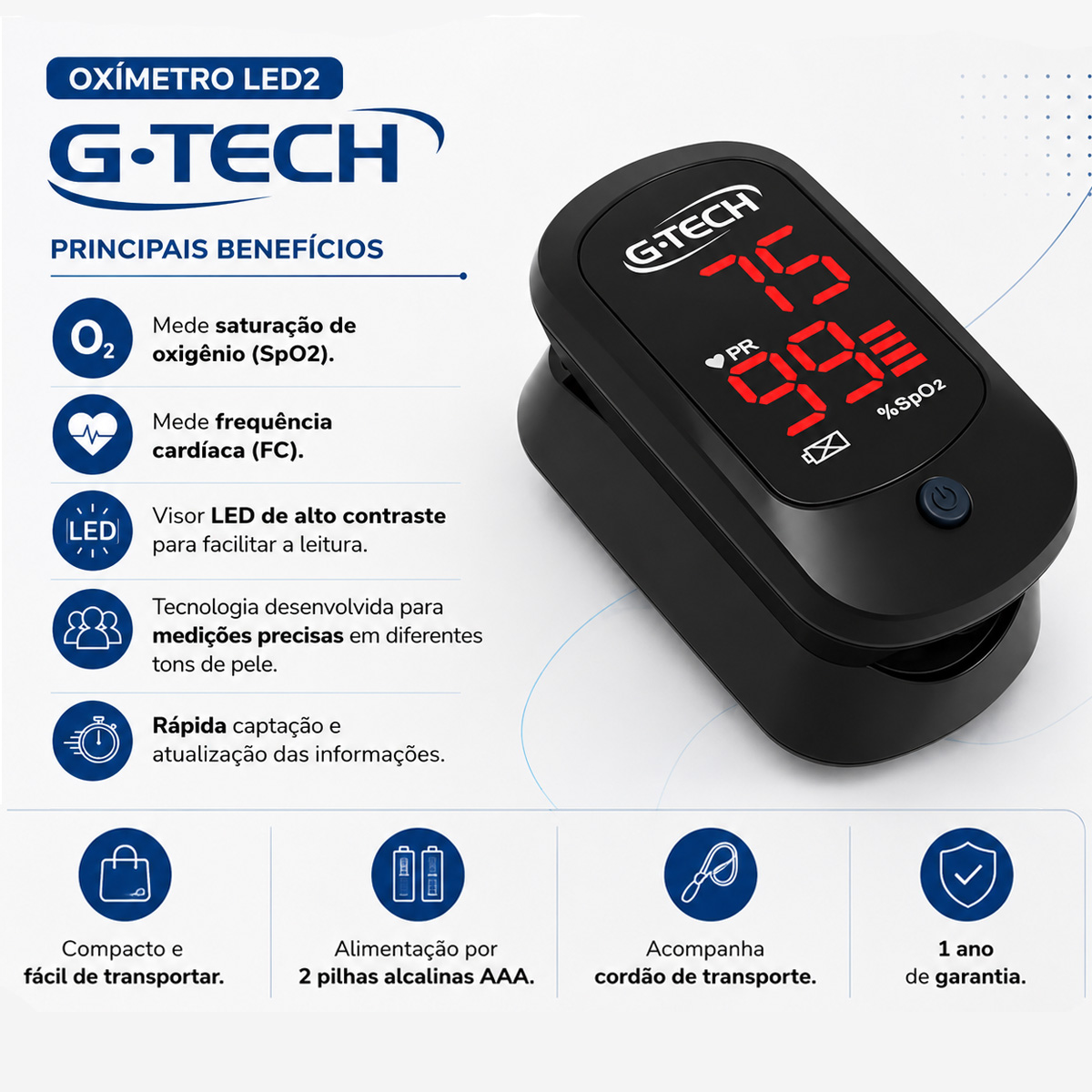Oxímetro de Dedo Portatil G-tech Led 2