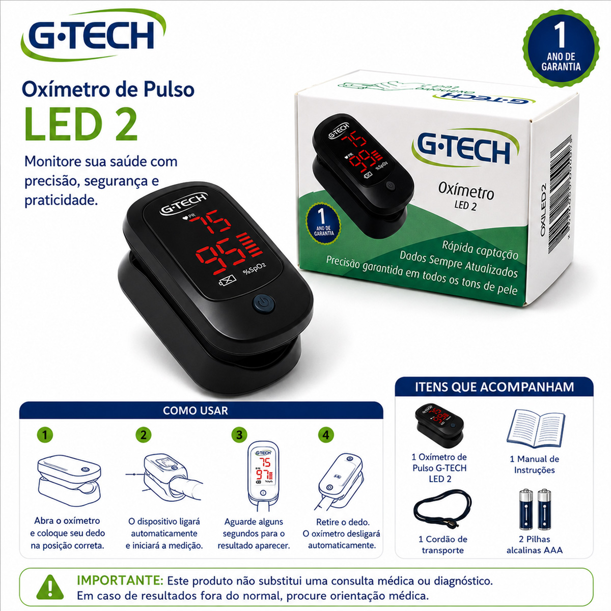 Oxímetro de Dedo Portatil G-tech Led 2