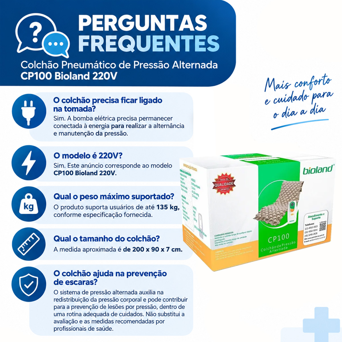 Colchão Pneumático de Pressão Alternada CP100 Bioland 220V