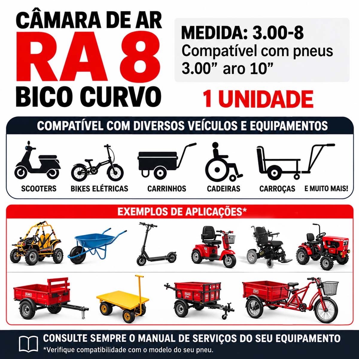 Câmara de Ar 3.00-8 Válvula de Metal RA8 Rinaldi 1UND