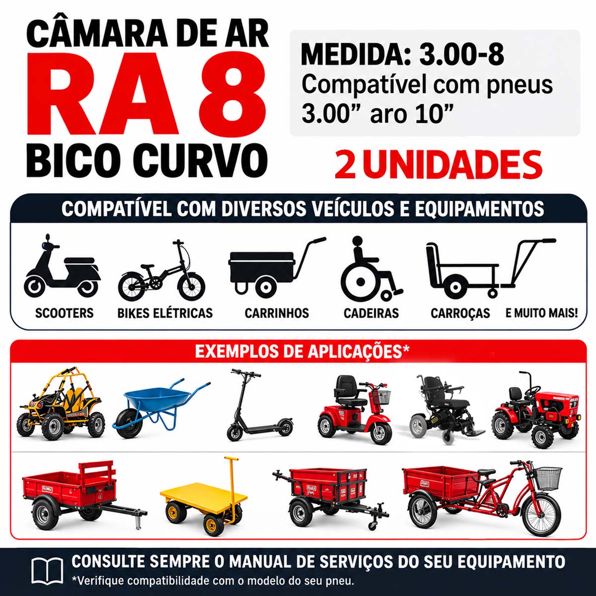 Câmara de Ar 3.00-8 Válvula de Metal RA8 Rinaldi 2UND