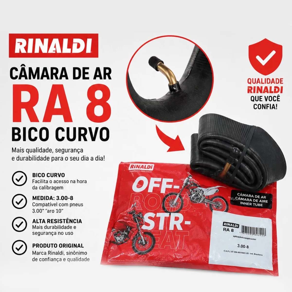 Câmara de Ar 3.00-8 Válvula de Metal RA8 Rinaldi 2UND