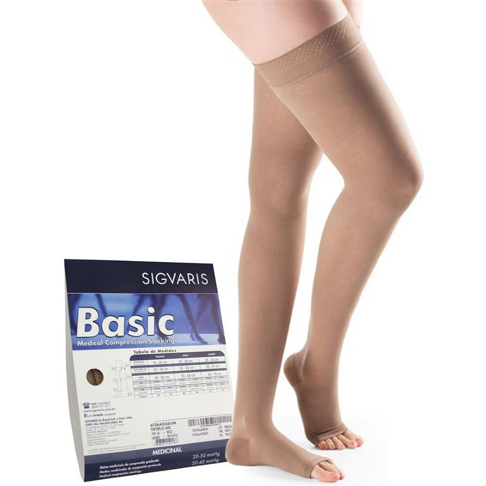 Meia Sigvaris Basic 20-30mmhg Meia Coxa Ponteira Aberta