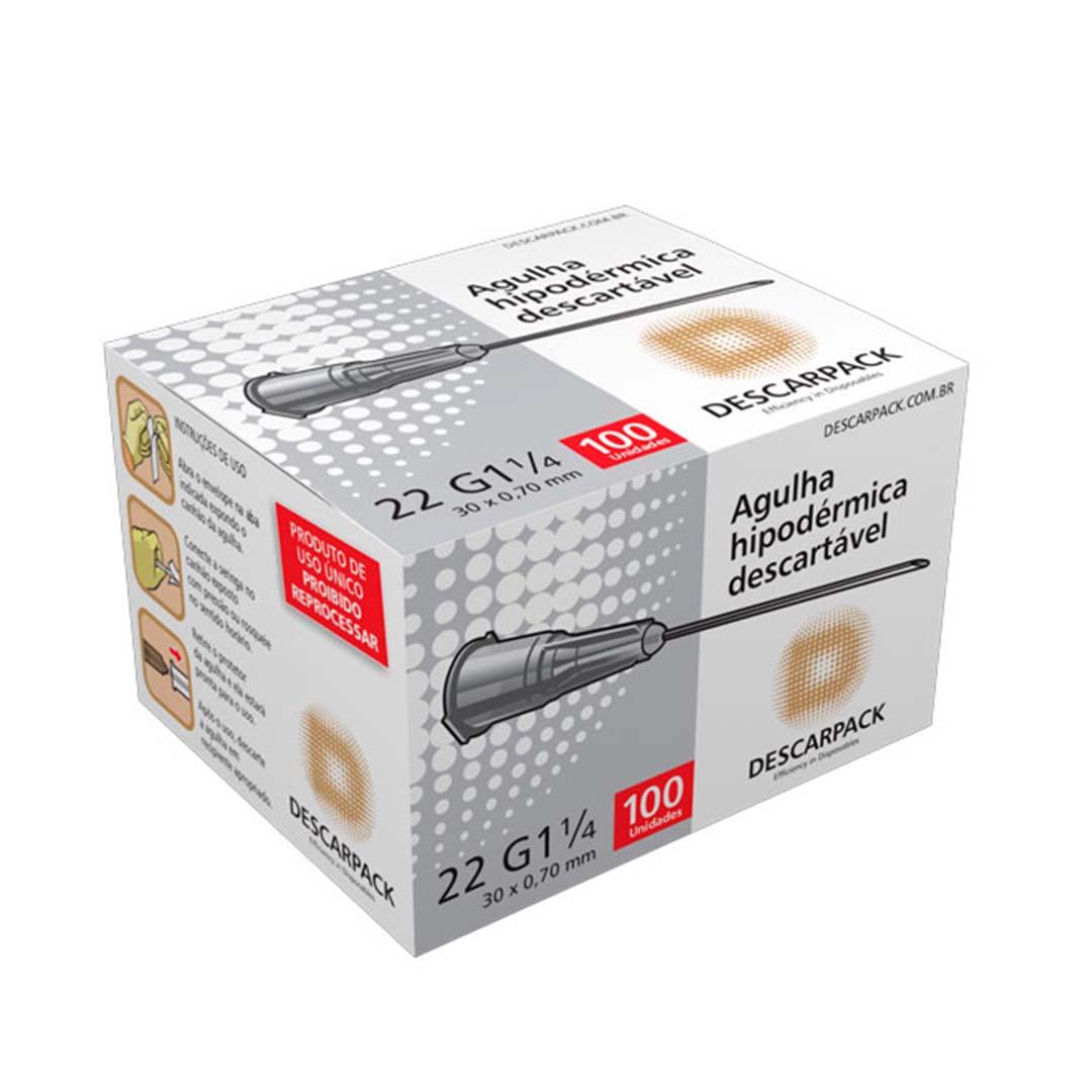 Agulha Hipodérmica Descartável Descarpack 30x0,70mm 100un