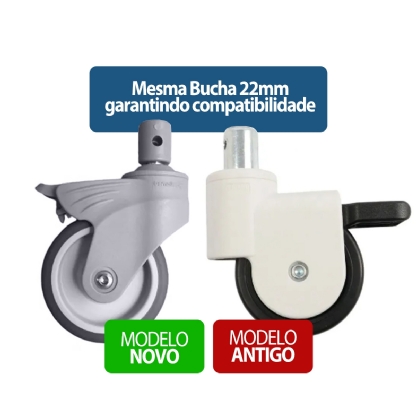 Rodizio Cinza 22mm para Cadeira de Banho D60 Dellamed
