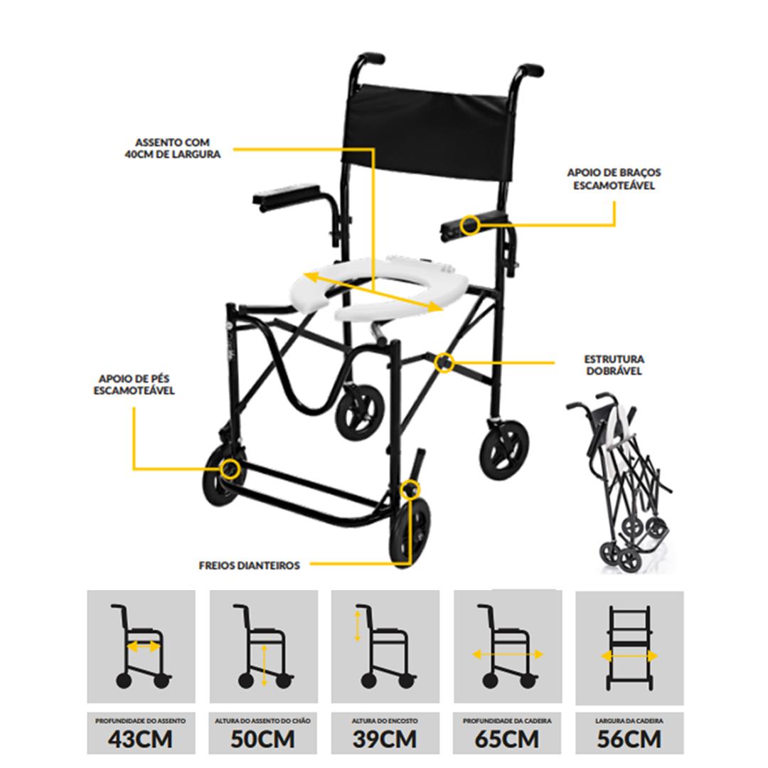 Cadeira de Banho Com Rodas Prolife Dobrável Pl 220