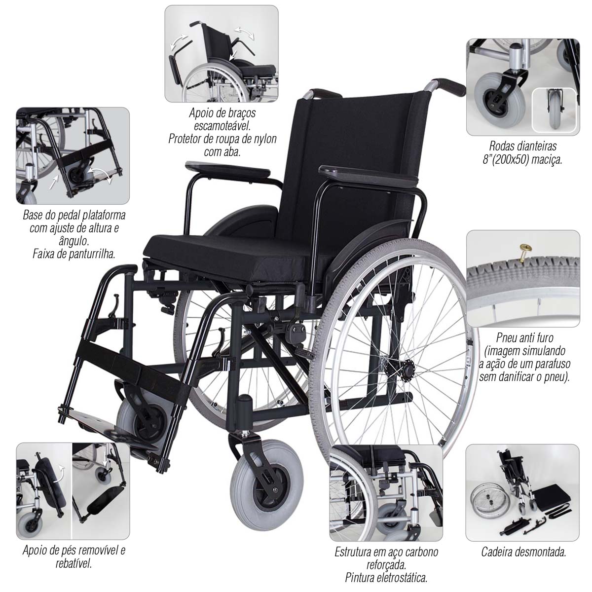 Cadeira de Rodas Dobrável Obeso 200kg MA3FO Ortomobil L56 P45 45 A