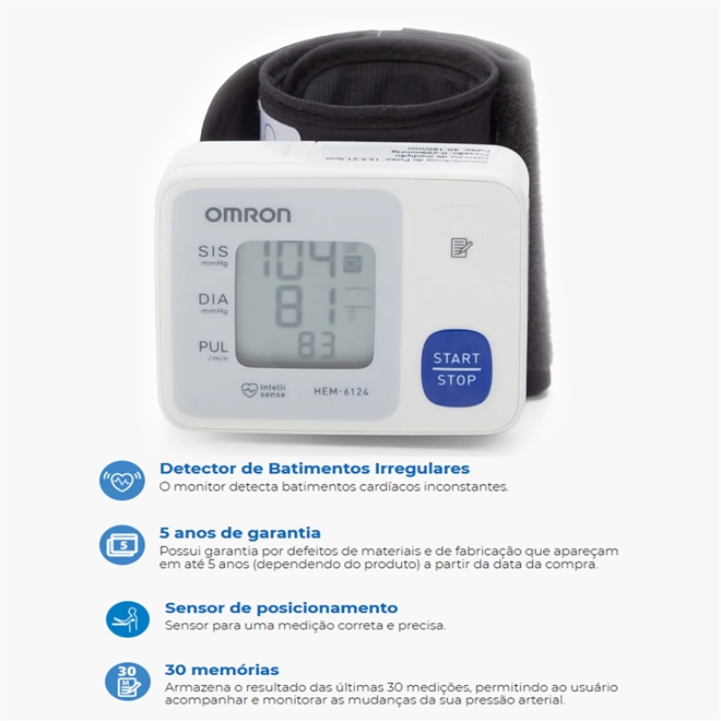Aparelho de Pressão Digital de Pulso Omron HEM-6124