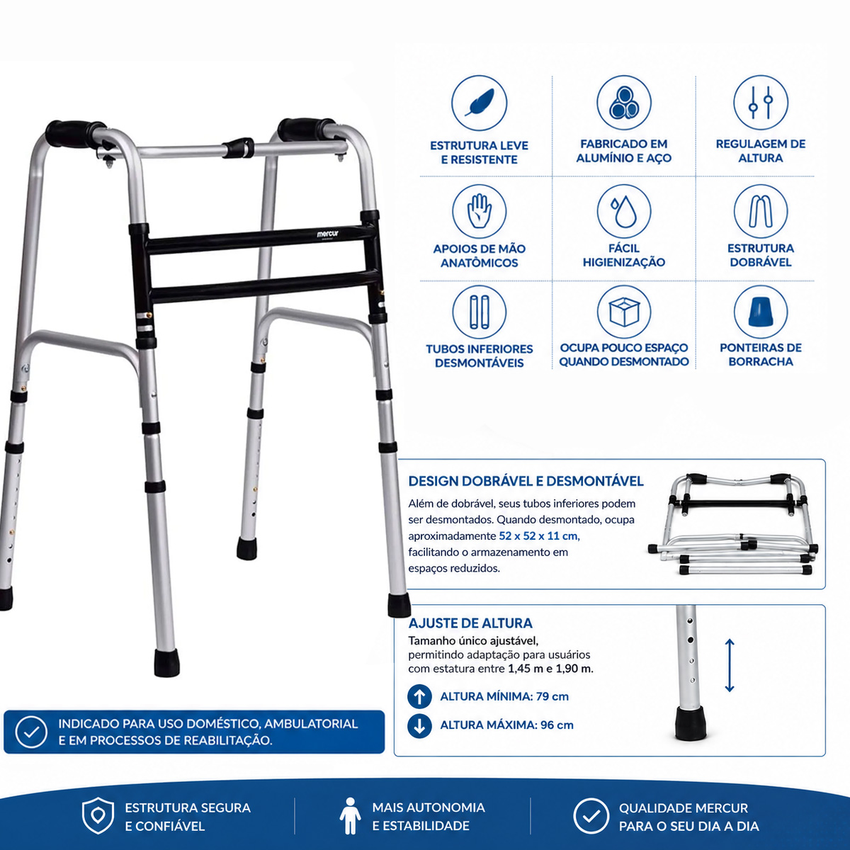 Andador Articulado e Fixo Mercur Alumínio 130kg
