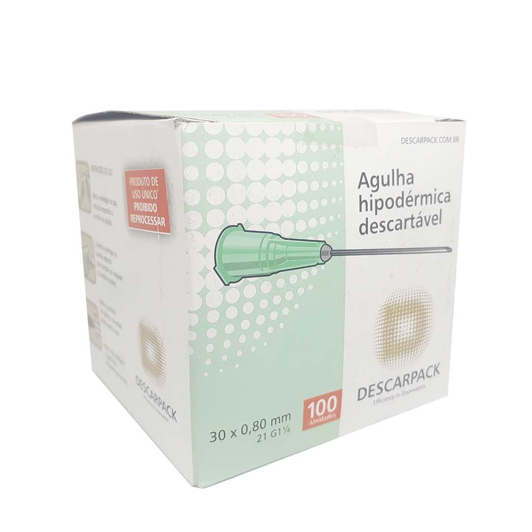 Agulha Hipodérmica Descartável Descarpack 30x0,80mm 100un