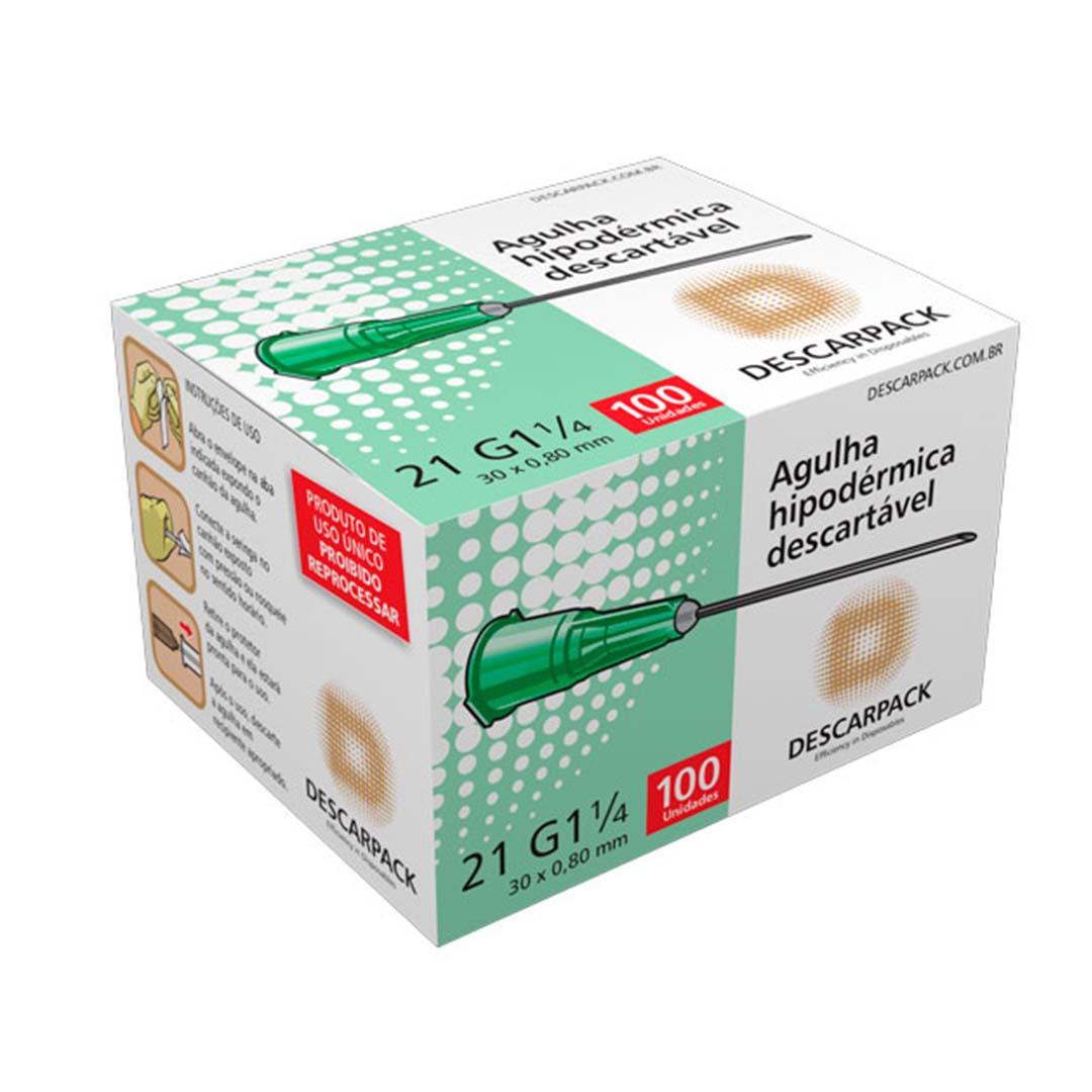 Agulha Hipodérmica Descartável Descarpack 30x0,80mm 100un