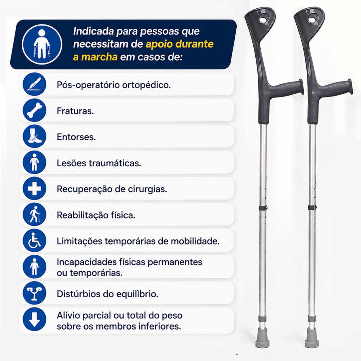 Muleta Canadense Sequencial Fixa Premium 150kg Ponteira 7/8 Par Preto