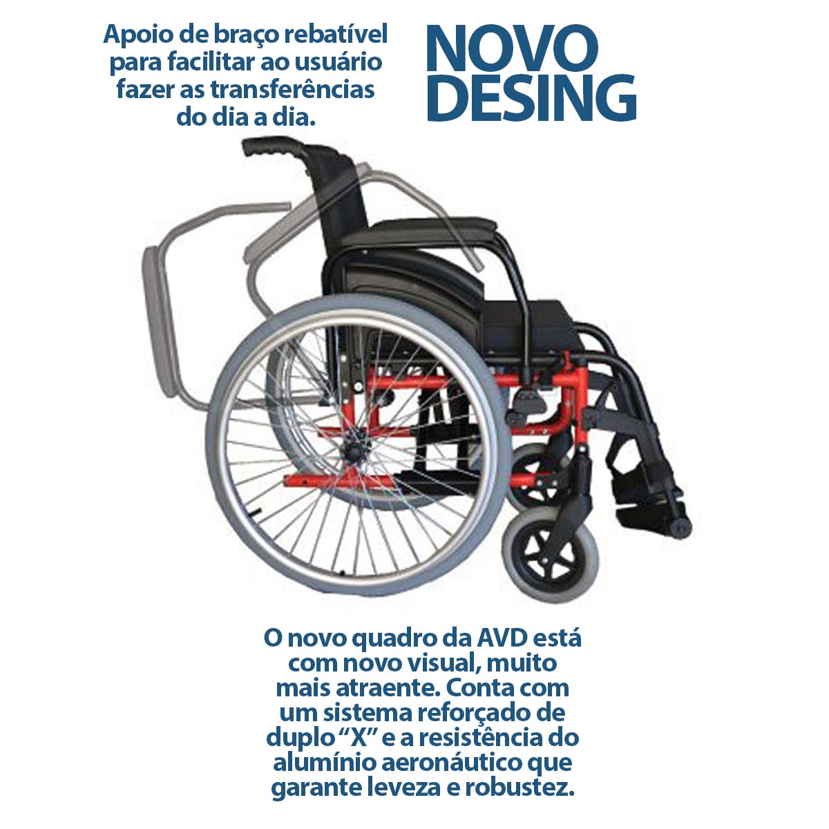 Cadeira de Rodas AVD Alumínio Dobrável T48 Ortobras 48Lx45Px45A