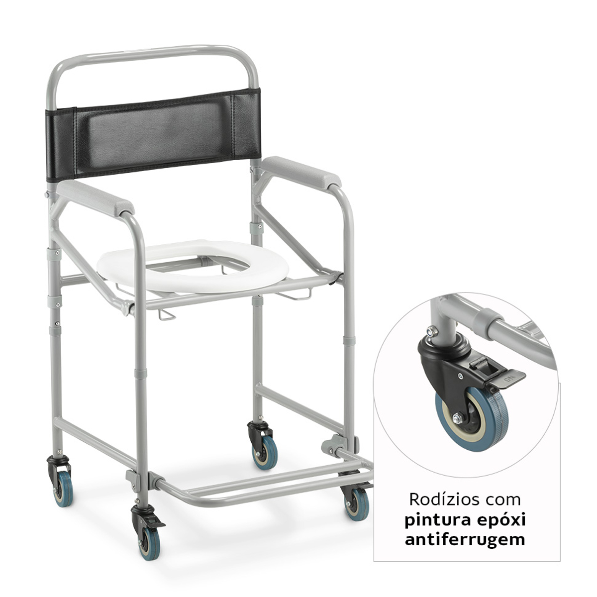 Cadeira de Banho Higiênica Dobrável Aço D40 Dellamed 120kg Apoio Escamoteável
