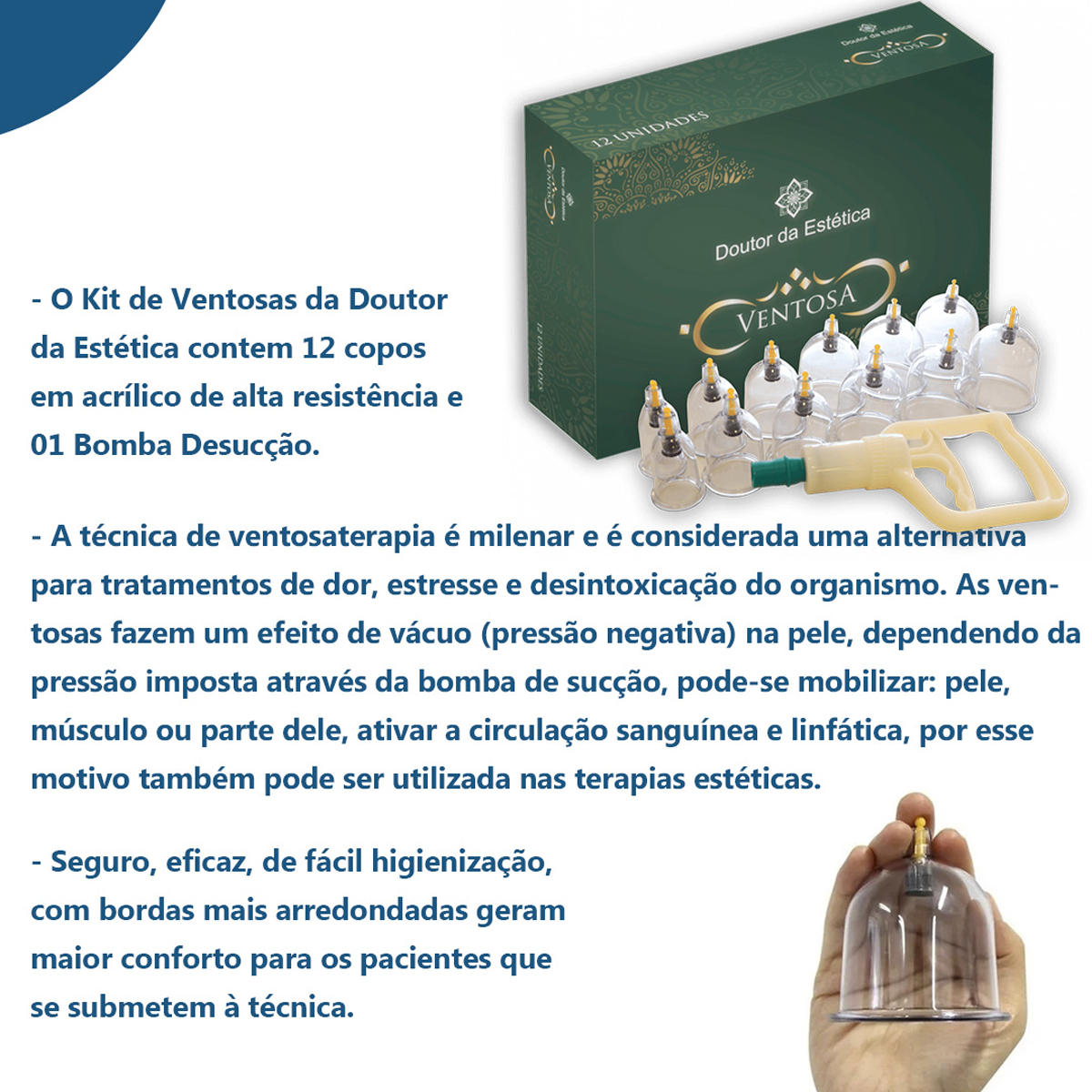 Kit de Ventosas Chinesa com 12 Copos e Bomba de Sucção de Ar 