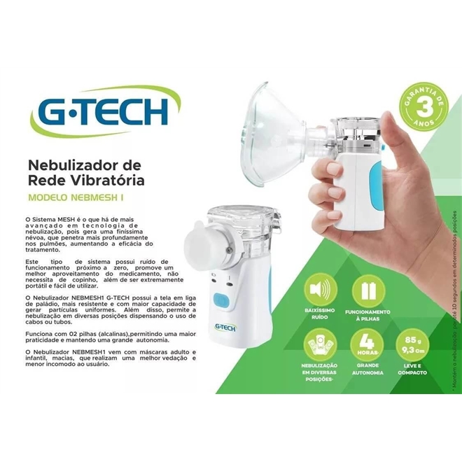 Inalador Nebulizador G-Tech Rede Vibratória Portátil