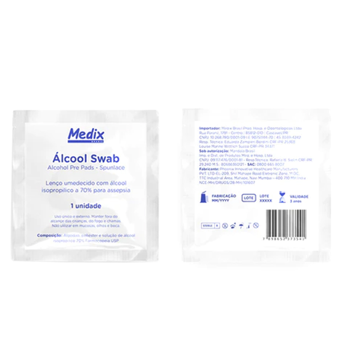 Lenço Umedecido Swabs Álcool Para Assepsia Medix Kit 500un