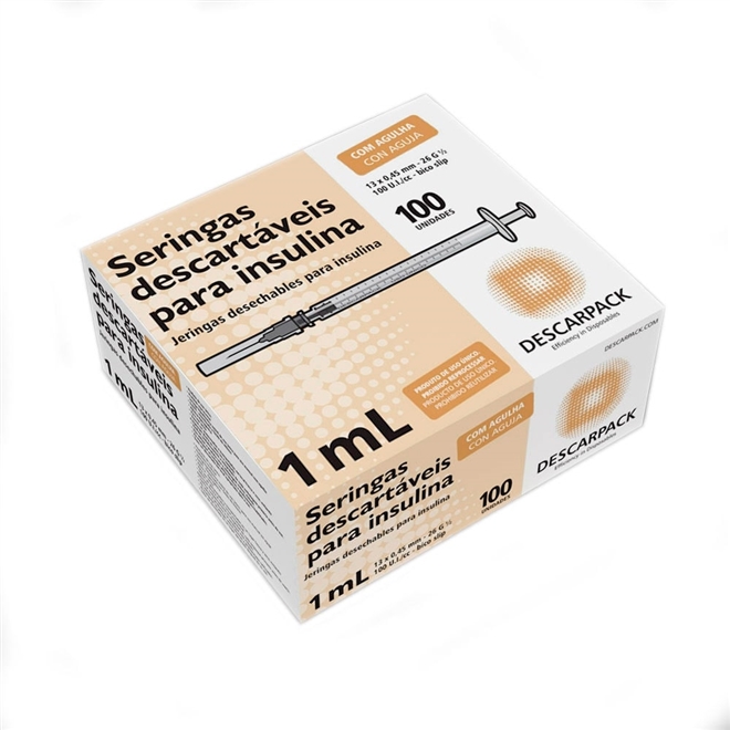 Seringa de Insulina Descarpack 1ml Agulha 13x0,45mm 100 Unidades