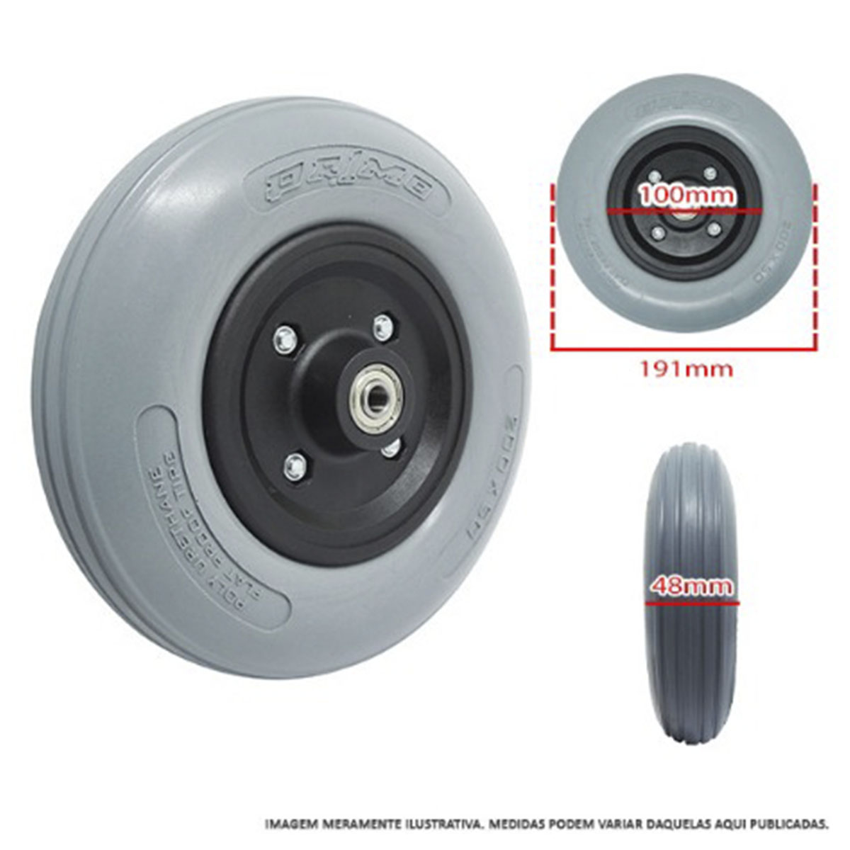 Roda Dianteira Maciça 200x50 para Cadeira de Rodas Primo