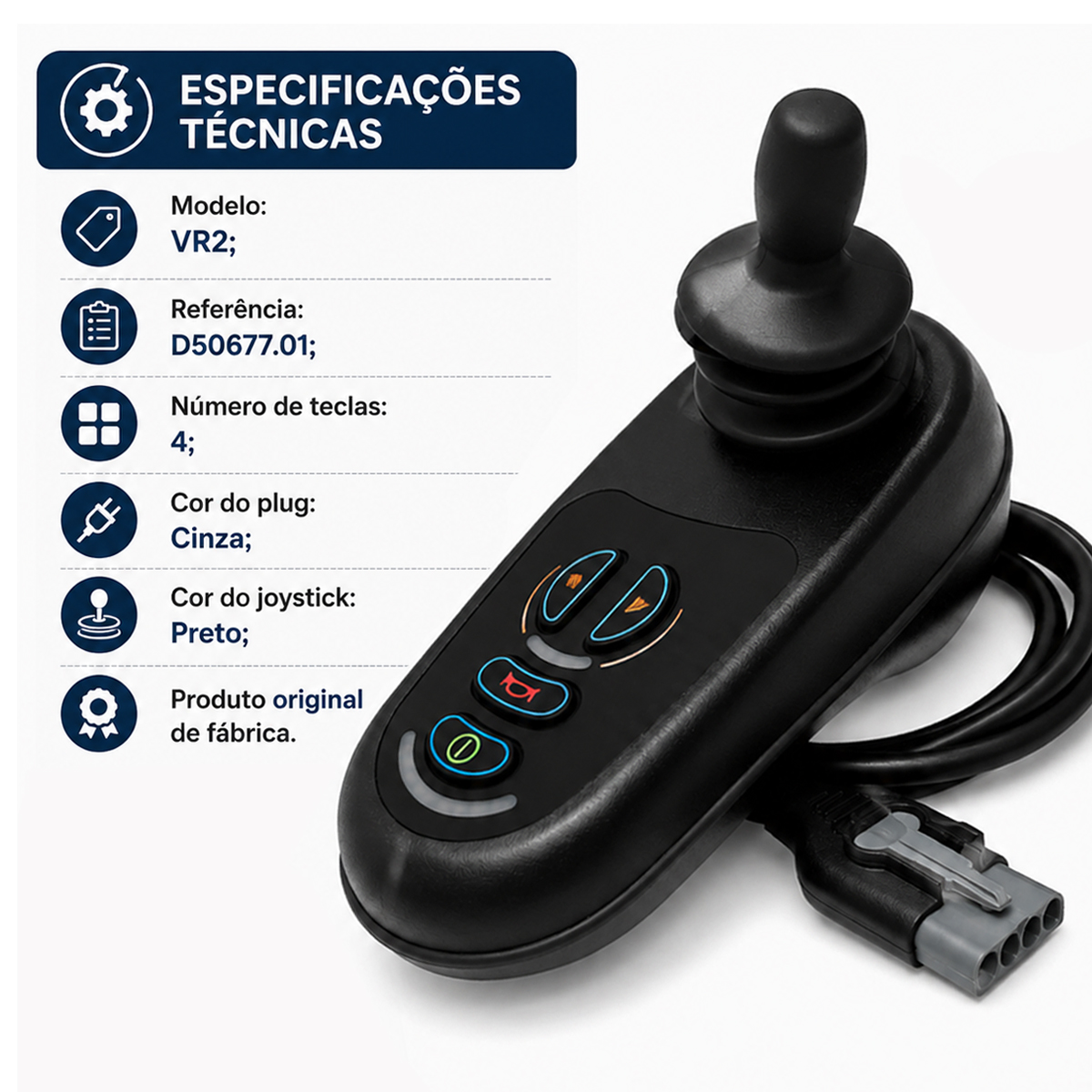 Joystick Completo VR2 para Cadeira de Rodas Motorizada Ortobras Conexão Cinza